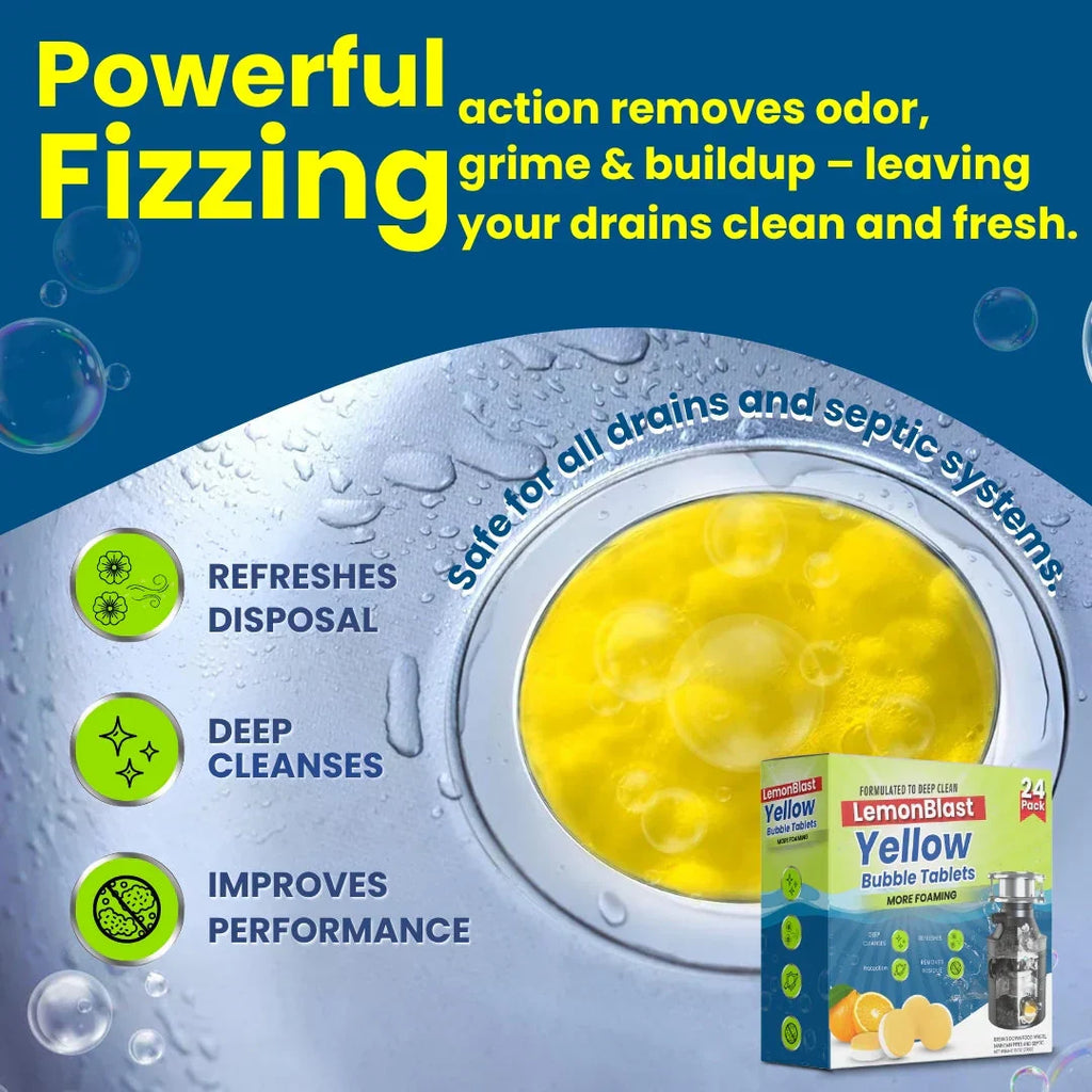 LemonBlast™ Effervescent Cleaning Tablets – 24pcs | Deep Degreasing & Fresh Lemon Clean