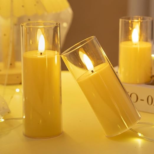 Acrylic Wireless LED Flameless Pillar Candles – Set of 3